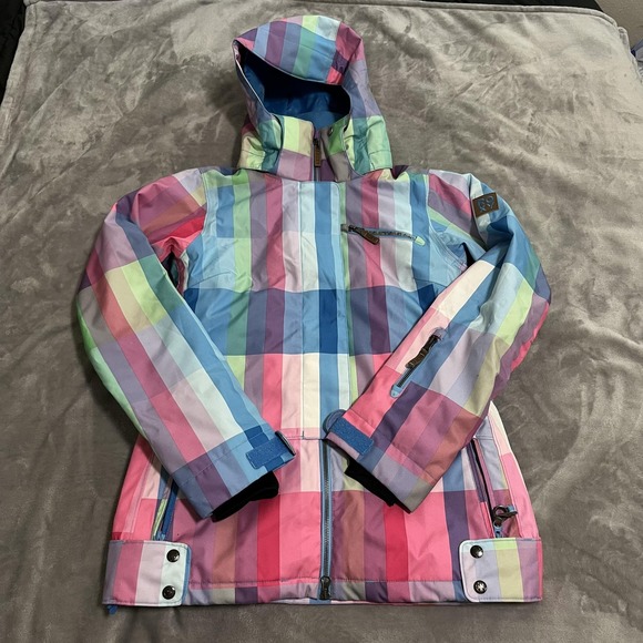 Roxy Snow Jacket Womens Medium Plaid Hooded 10K Long Slim Fit Ski Coat - Picture 1 of 16